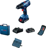 Bosch GSR 180-LI akku-boremaskinesæt med kuffert og tilbehør.